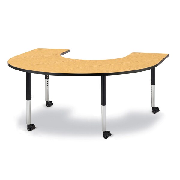 Berries Horseshoe Activity Table, 66 in. x 60 in., Mobile, Oak/Black/Black